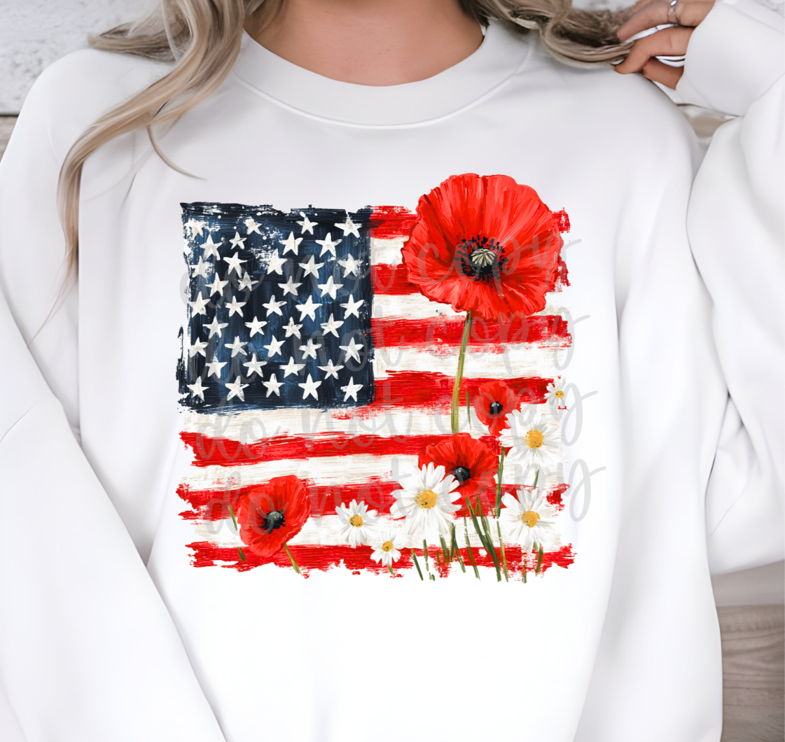Floral American Flag 2 (PARKER) DTF transfer