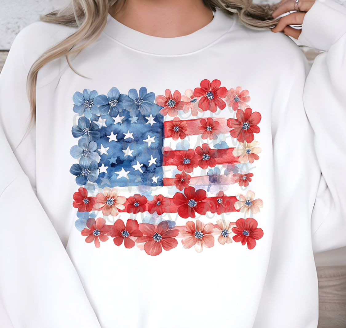 Floral American Flag 3 (PARKER) DTF transfer