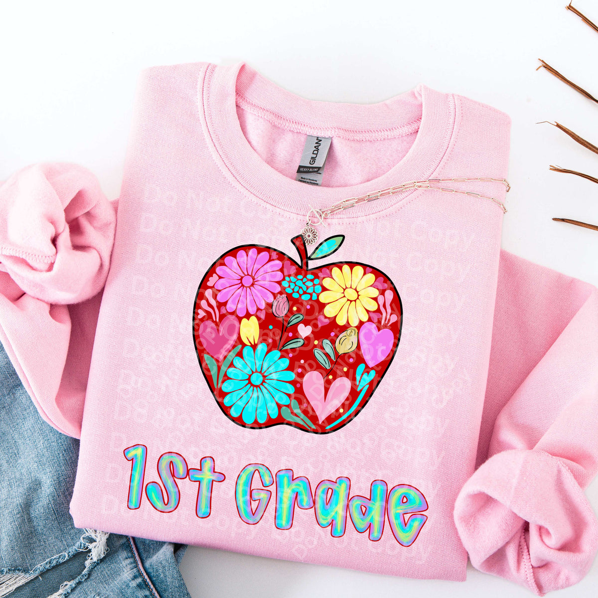 1st grade floral apple (Irene) DTF Transfer