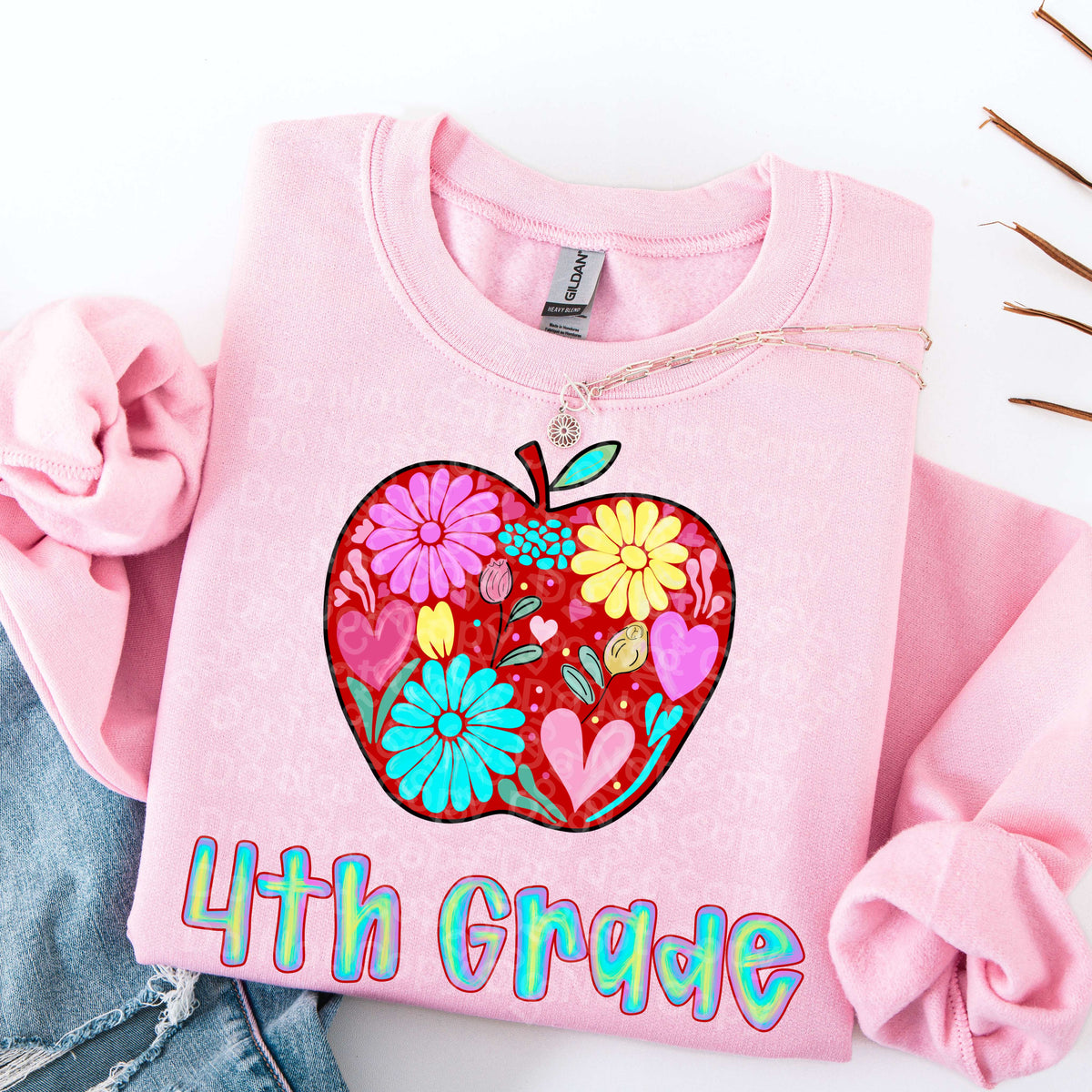 4th grade floral apple (Irene) DTF Transfer
