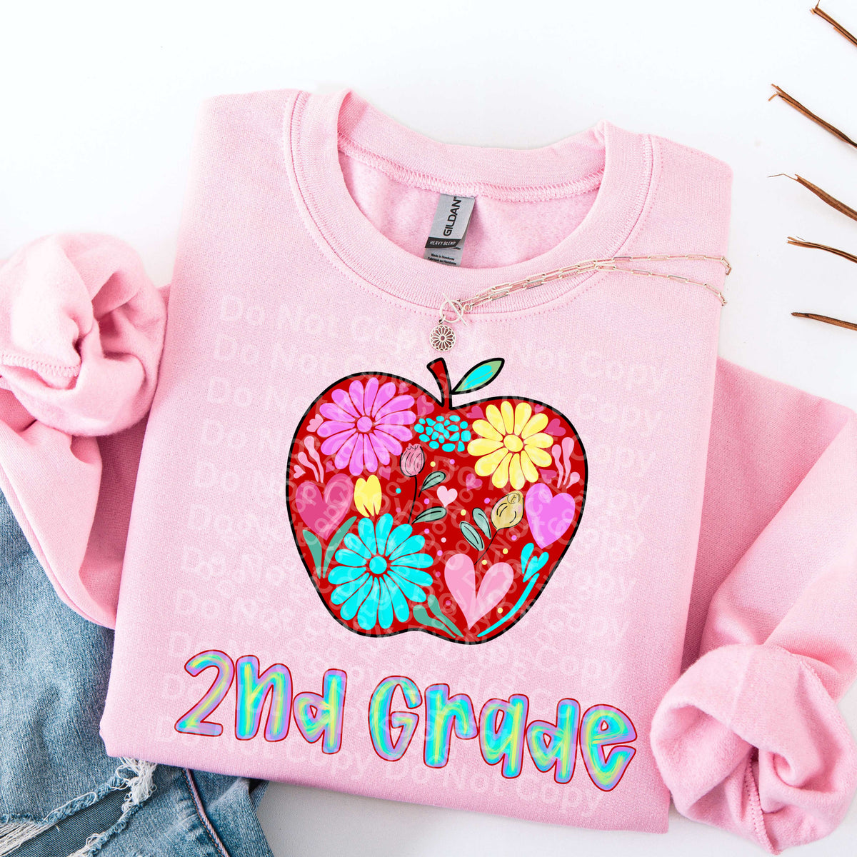 2nd grade floral apple (Irene) DTF Transfer