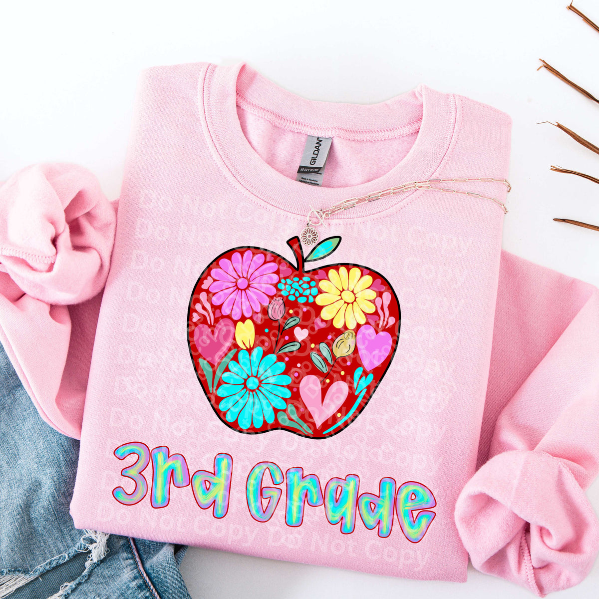 3rd grade floral apple (Irene) DTF Transfer