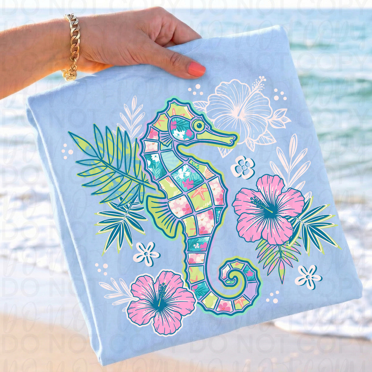 Floral seahorse (UAC) DTF Transfer
