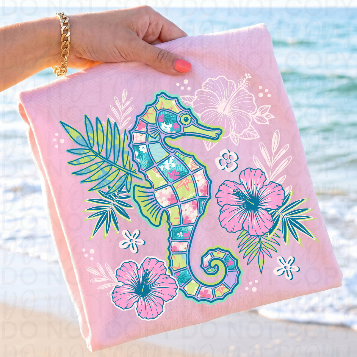Floral seahorse (UAC) DTF Transfer