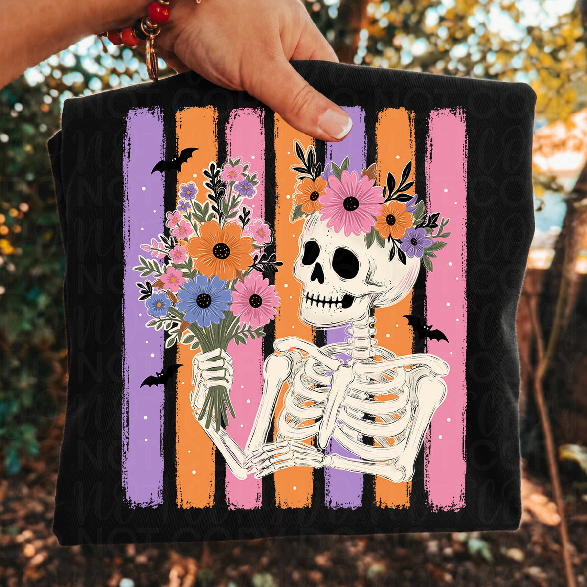 Floral skeleton stripes UAC DTF transfer