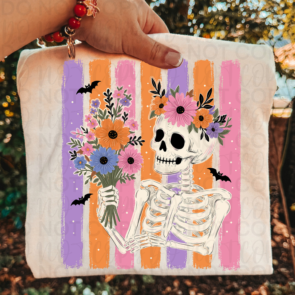 Floral skeleton stripes UAC DTF transfer