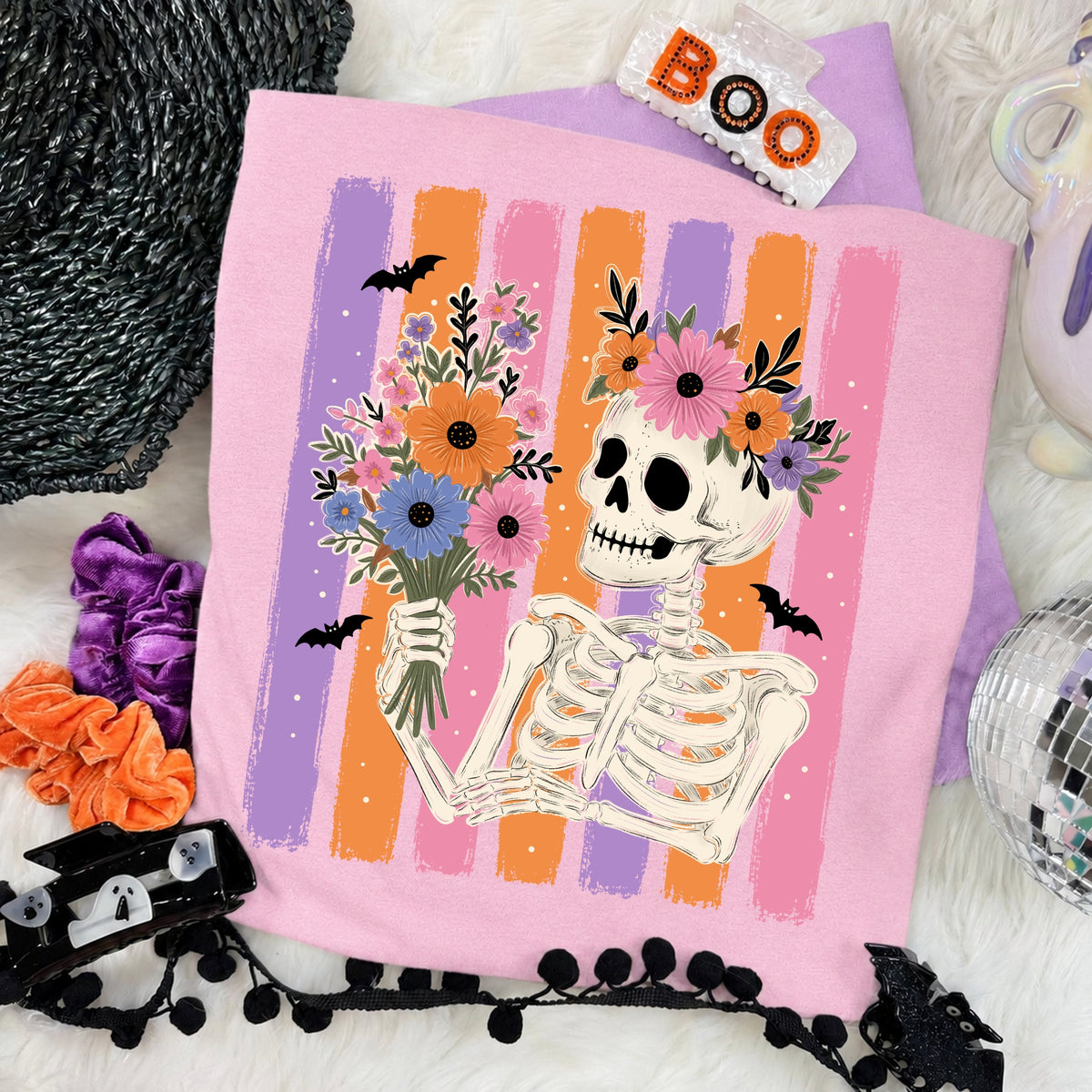 Floral skeleton stripes UAC DTF transfer