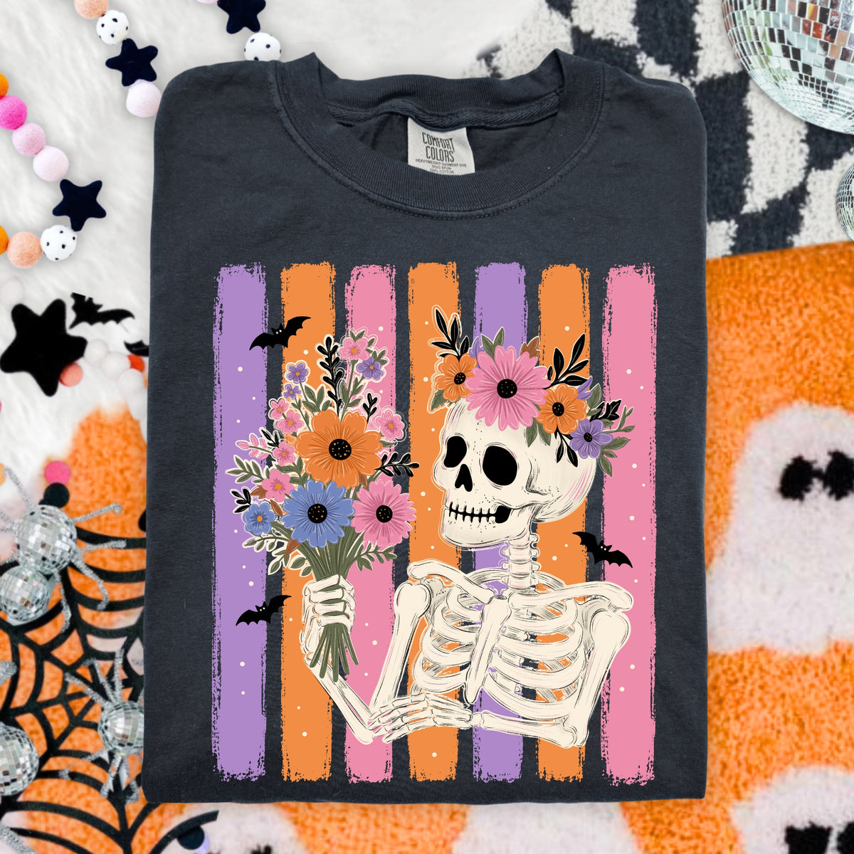Floral skeleton stripes UAC DTF transfer