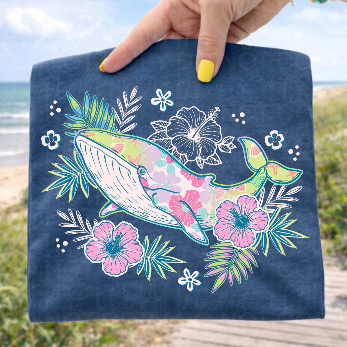Floral whale (UAC) DTF Transfer