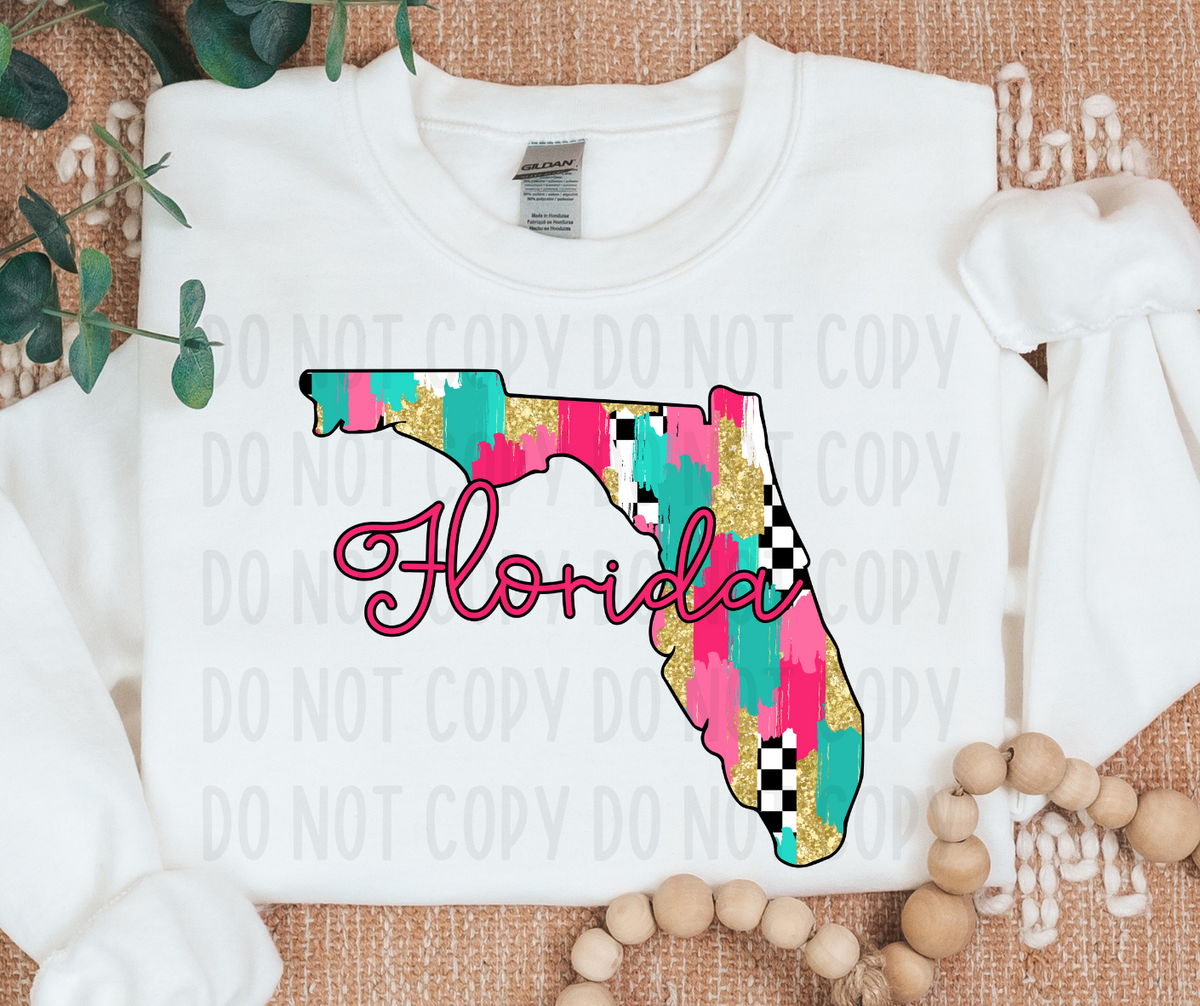 Florida Brushstroke Checkered State (canvista) DTF transfer