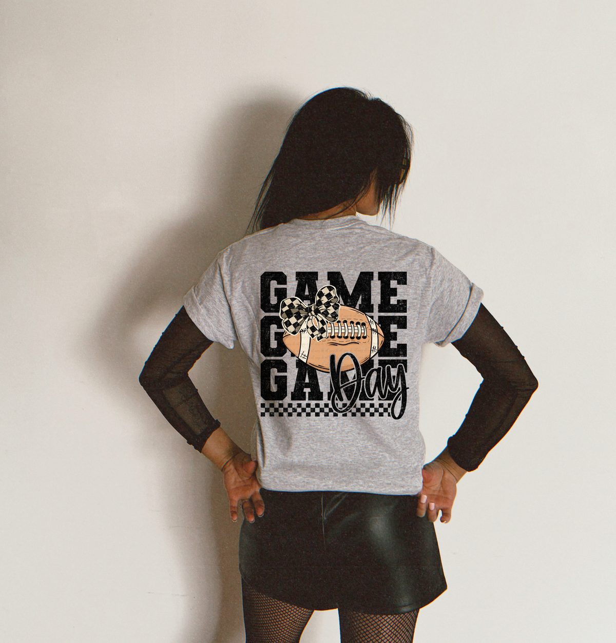 Football Brown Checkered Bow Back 110114 DTF transfer