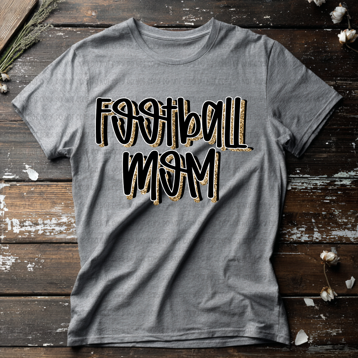 Football mom faux glitter outline (Revel) DTF Transfer