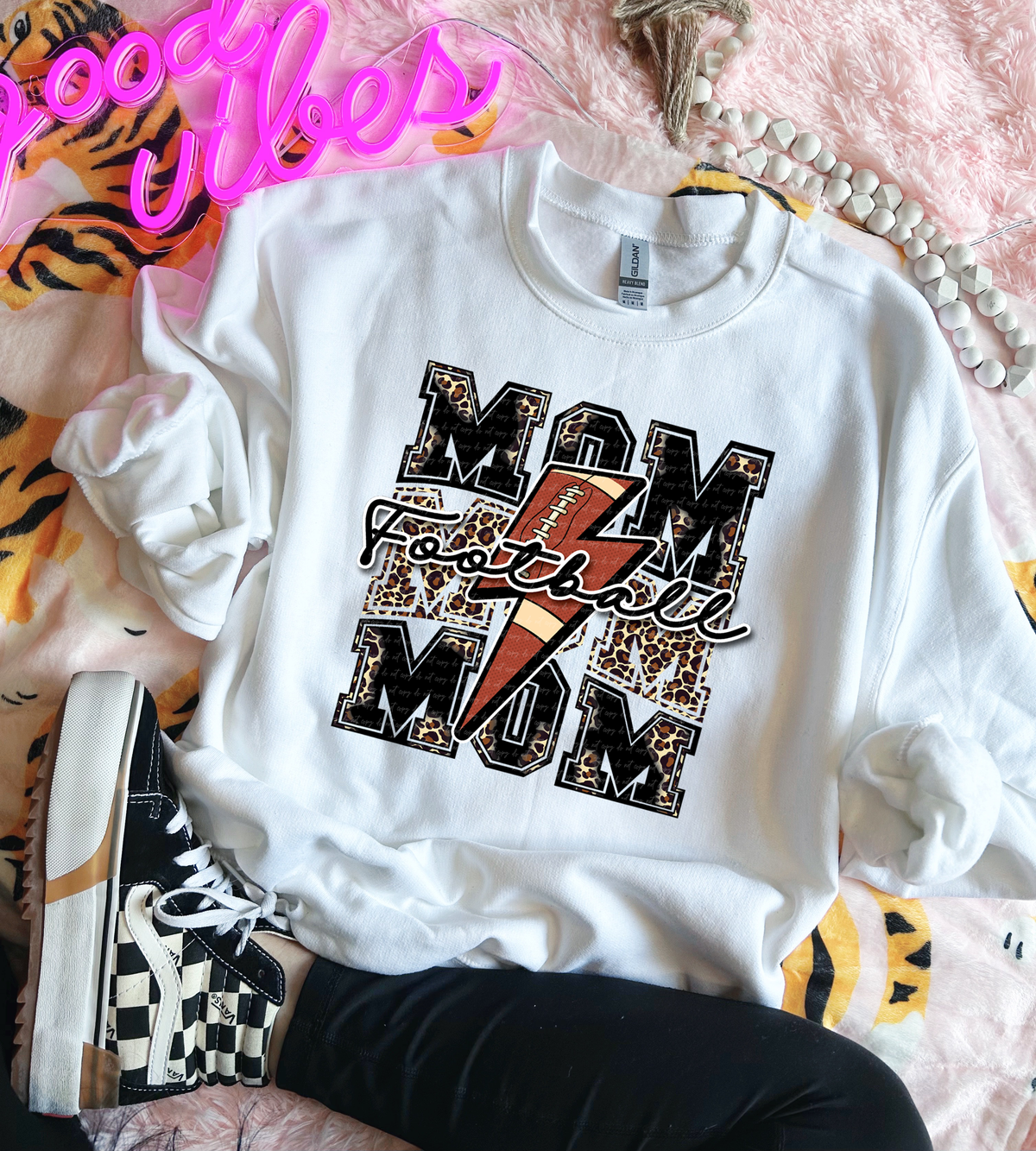 Football Mom Stacked With White Stroke Lightning Bolt 104675 DTF transfer