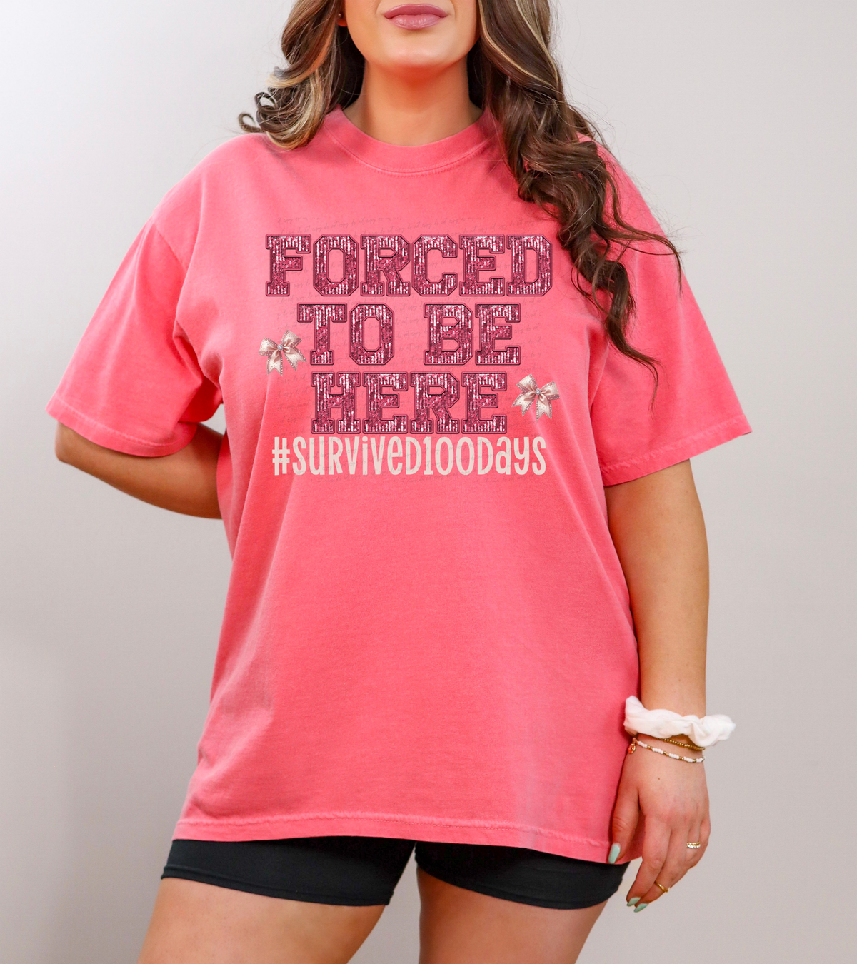 Forced To Be Here Survived 100 Days Faux Sequin 117791 DTF transfer