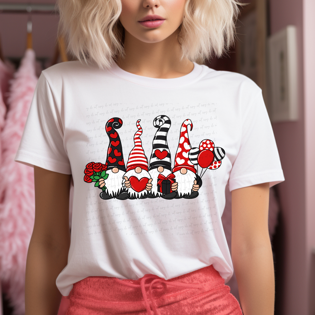 Four Valentine Gnomes With Hats 116057 DTF Transfer