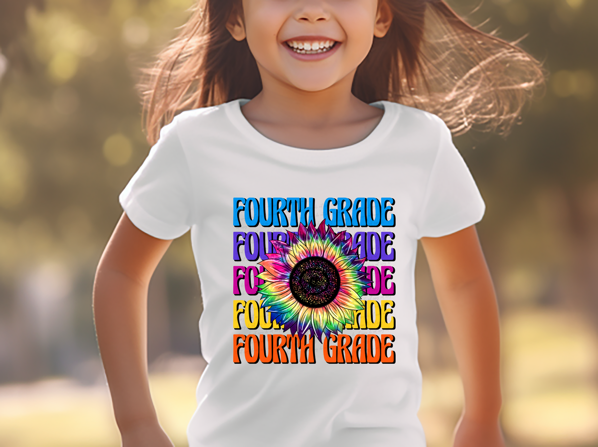 Fourth Grade Stacked Tie Dye Sunflower Girl 115769 DTF Transfer