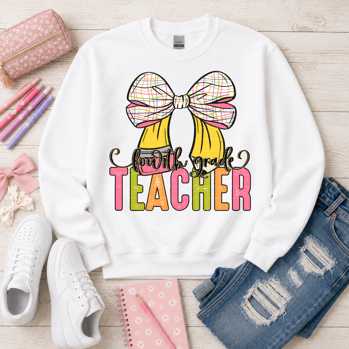 Fourth grade teacher school bow (SDD) DTF Transfer