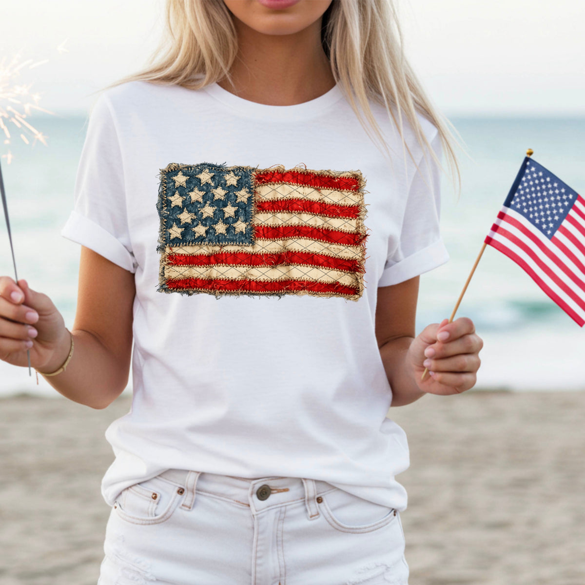 Distressed faux fabric flag (SDD) DTF Transfer