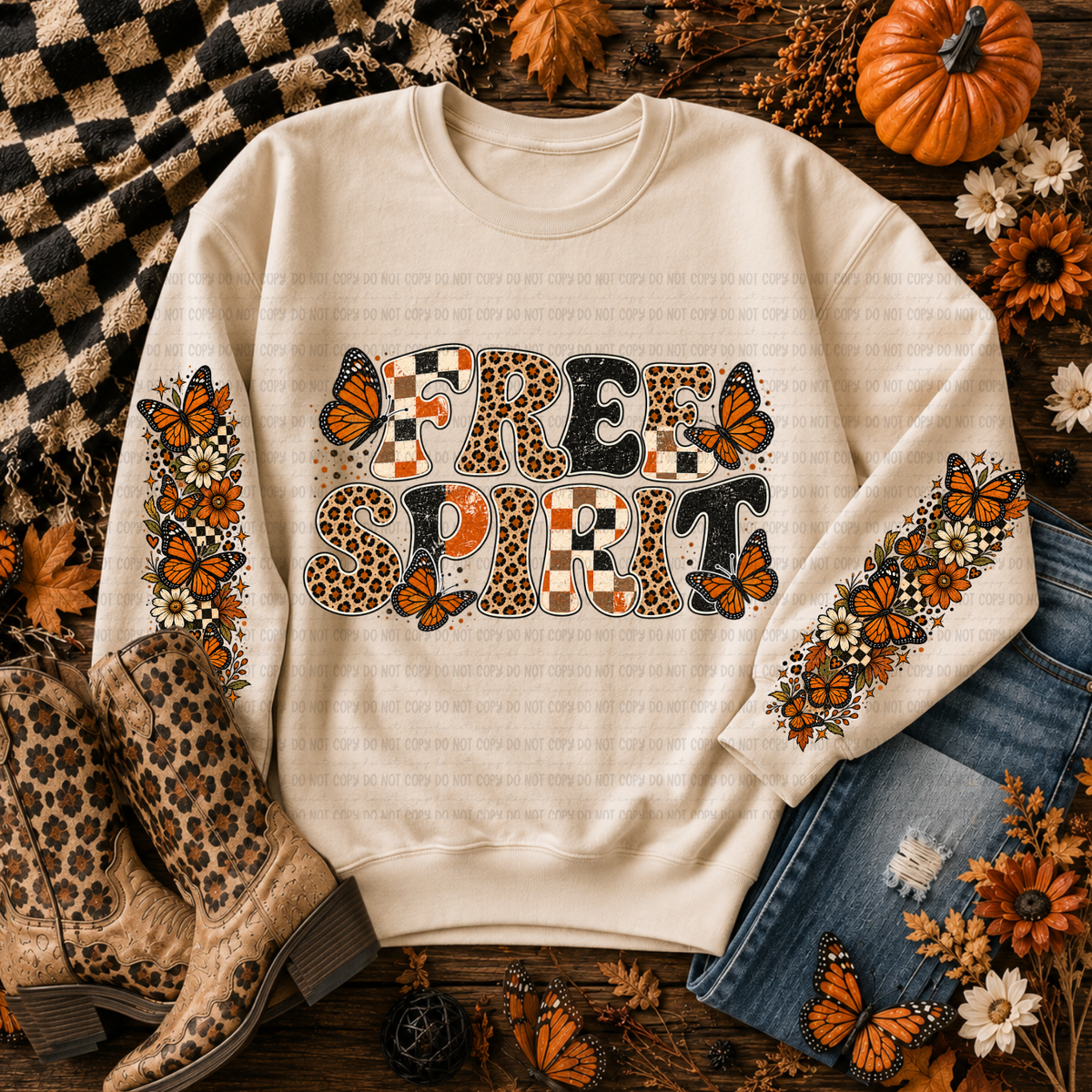 Free spirt patterned filled with butterflies (FRONT ONLY) (Revel) DTF Transfer