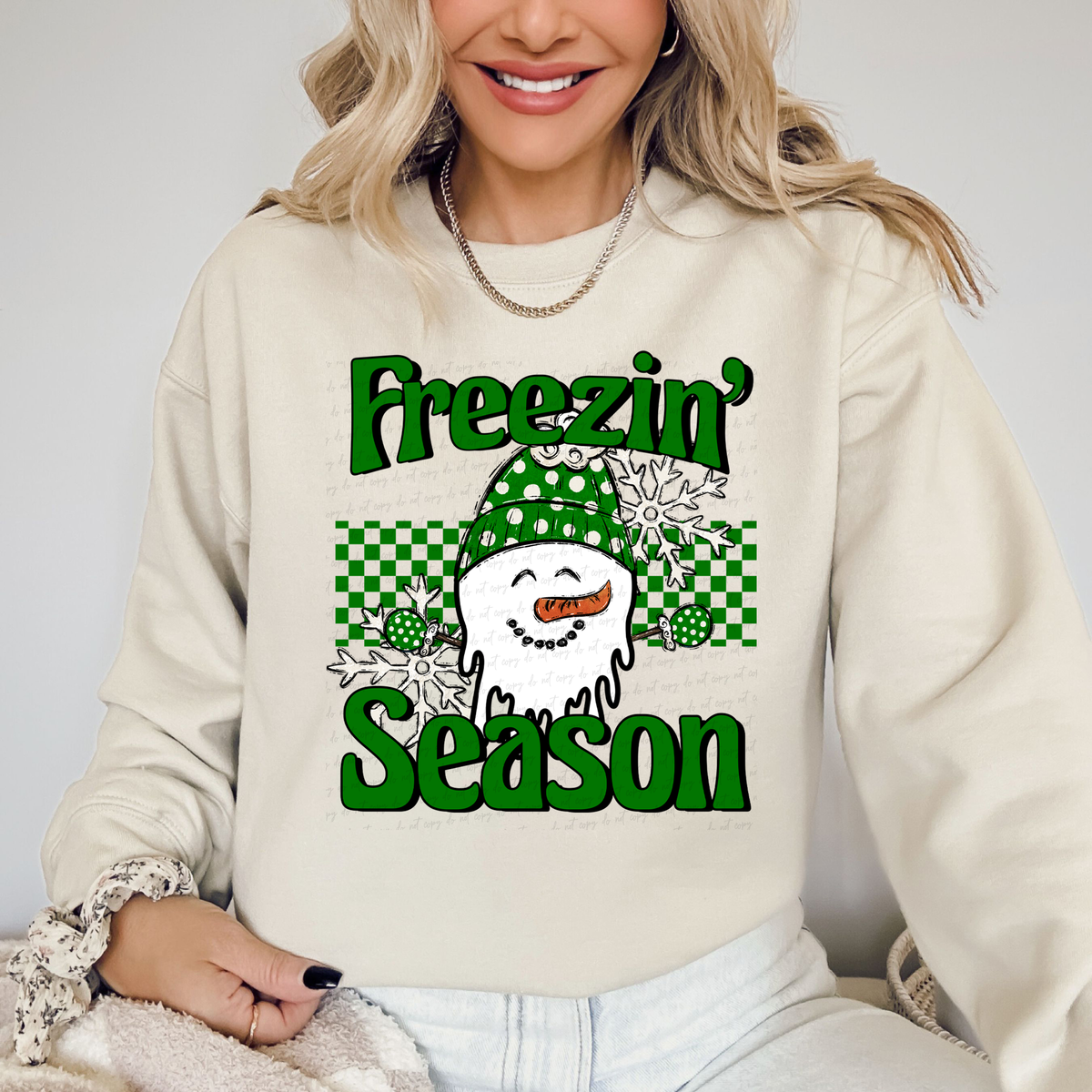 Freezin' Season Green Checkered Snowman 117045 DTF Transfer