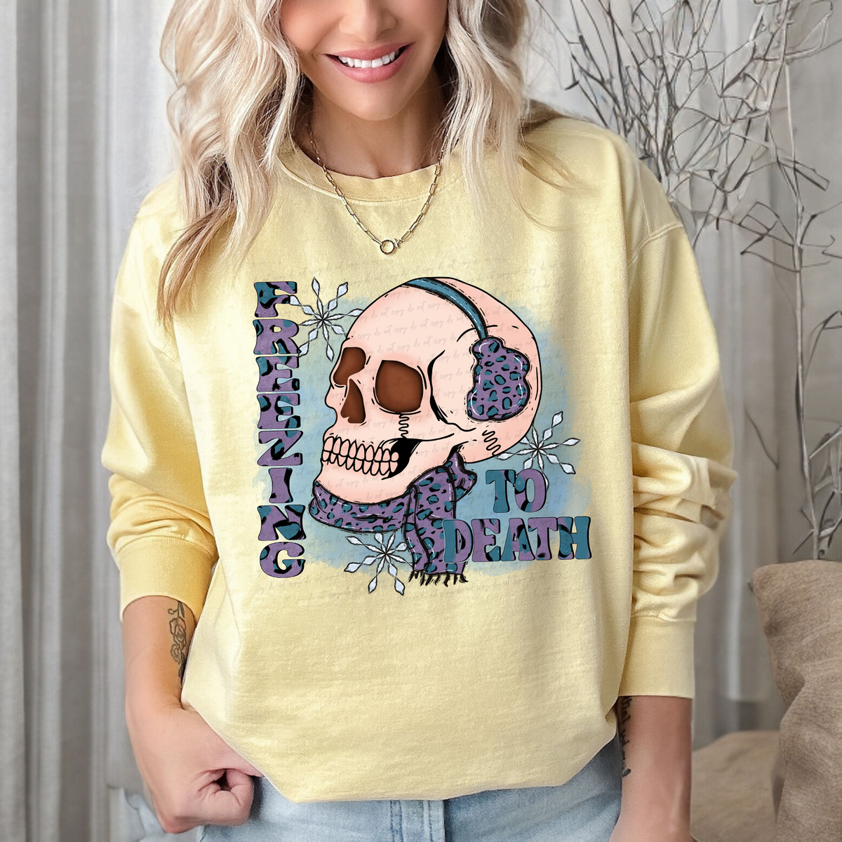 Freezing To Death Skull Blue Background 117047 DTF Transfer