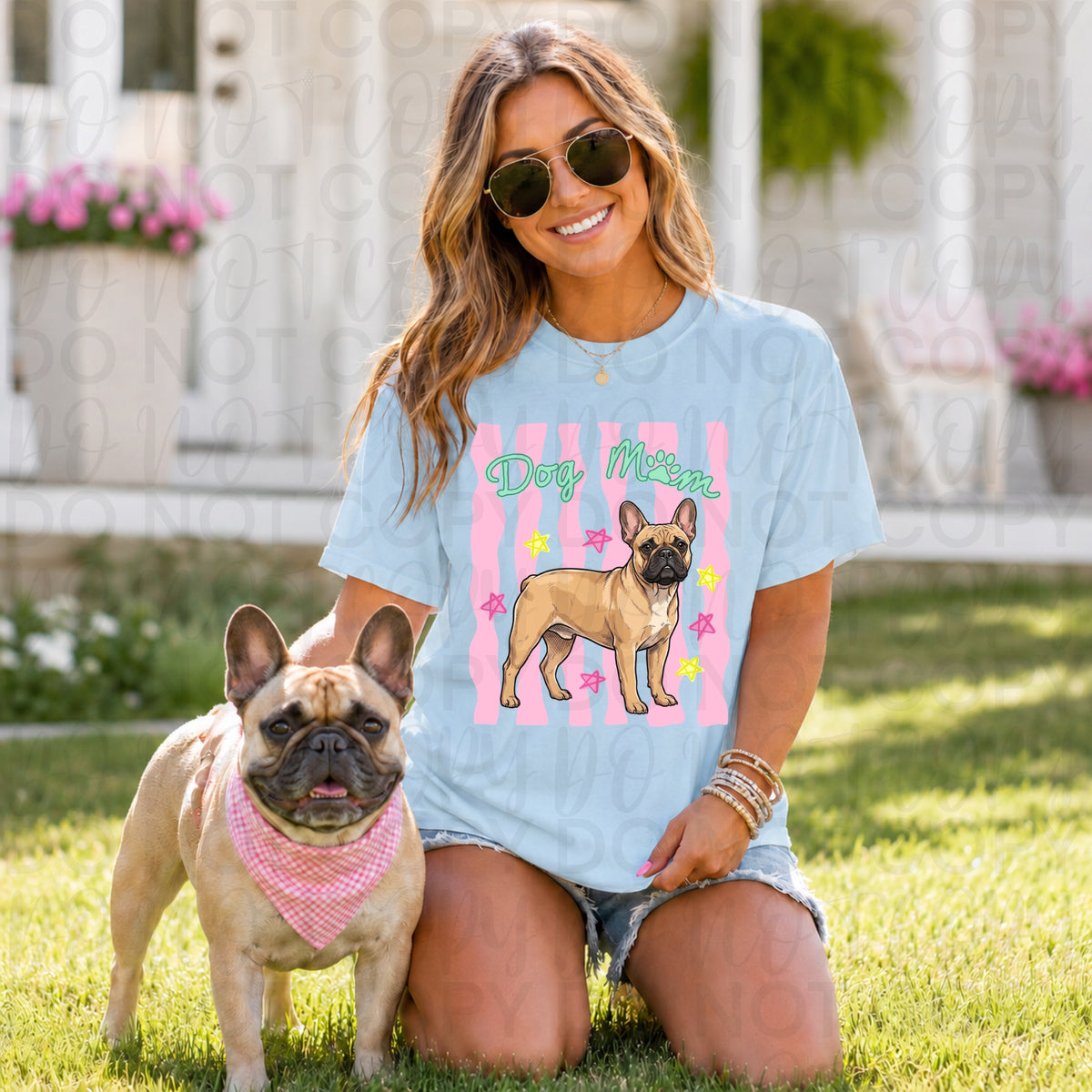 Dog mom PINK stripes french bulldog (UAC) DTF Transfer