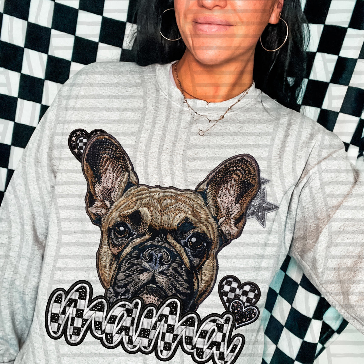 French bulldog mama checkered font (DKD) DTF Transfer