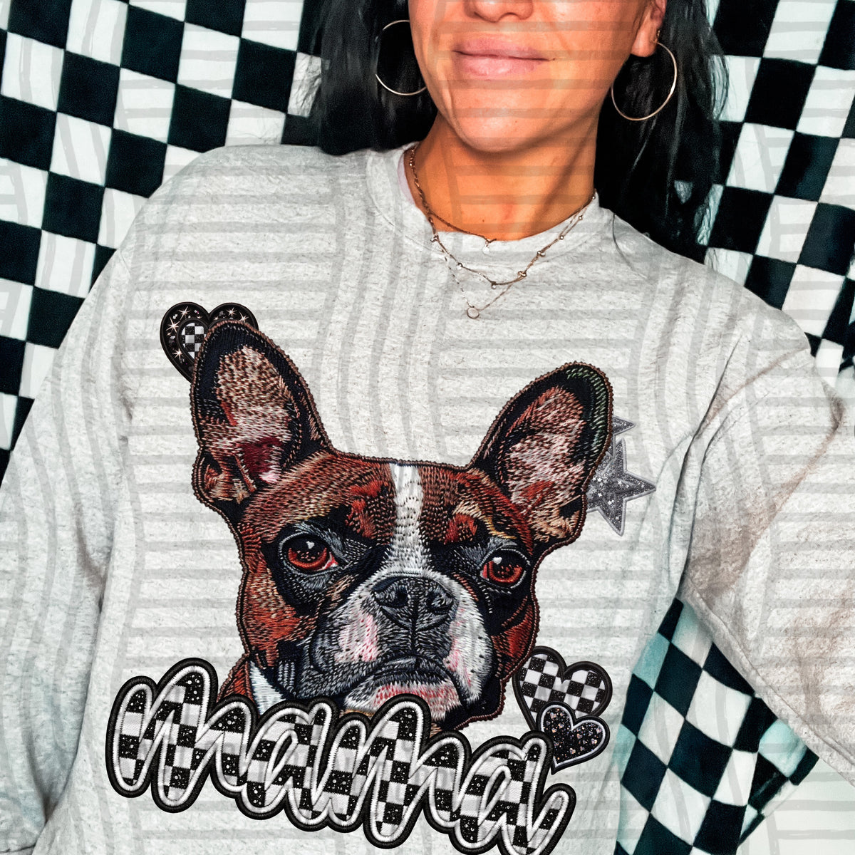 Frenchie mama checkered font (DKD) DTF Transfer
