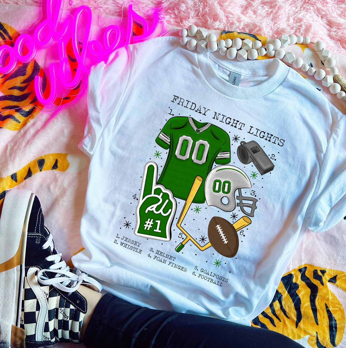 Friday Night Lights Chart Green and White Football 115553 DTF transfer