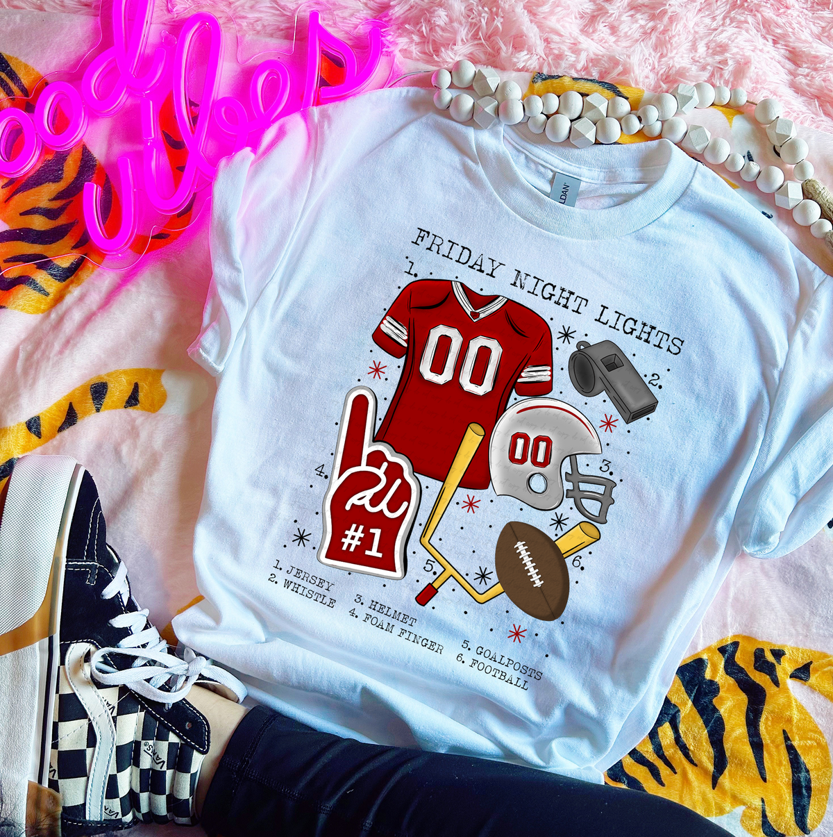 Friday Night Lights Chart Red and White Football 115562 DTF transfer