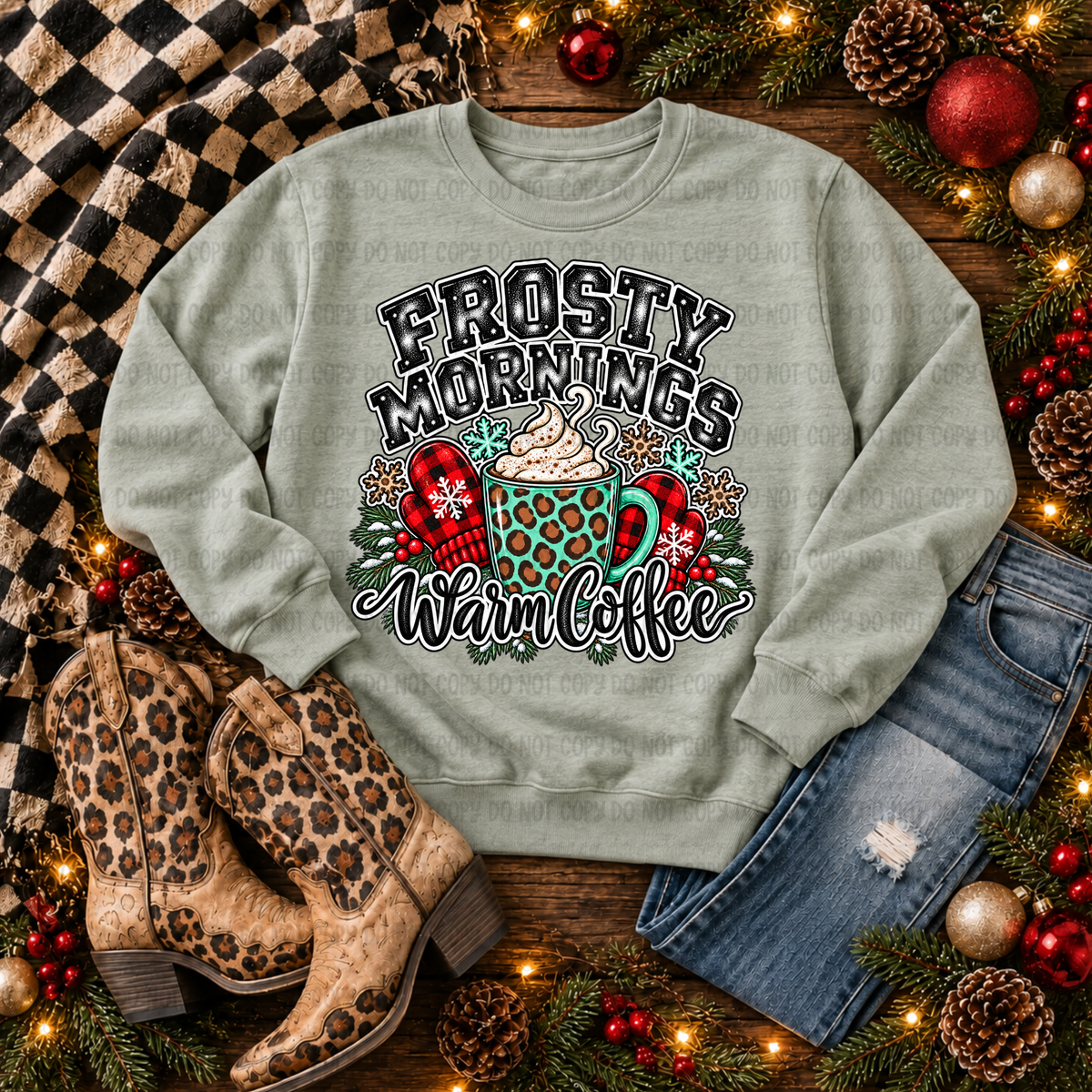 Frosty mornings Warm coffee- teal leopard mug(Revel) DTF Transfer