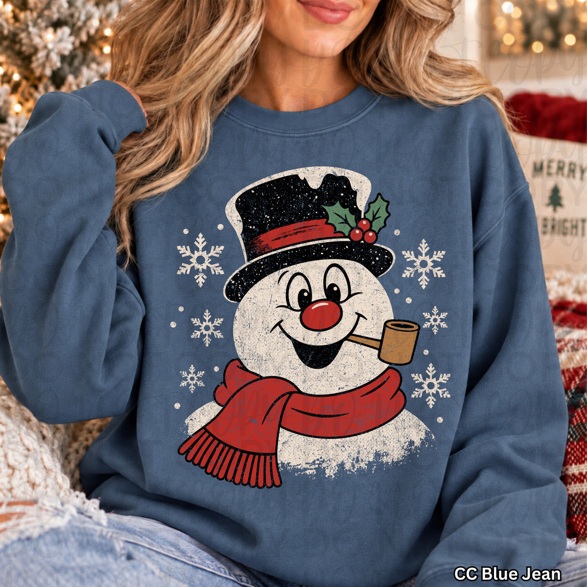 Snowman with corncob pipe red scarf and top hat (UAC) DTF Transfer