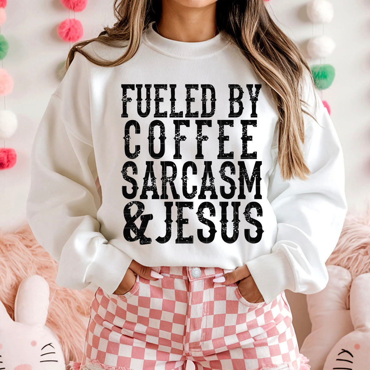 Fueled by coffee sarcasm & Jesus BLACK (SDD) DTF Transfer