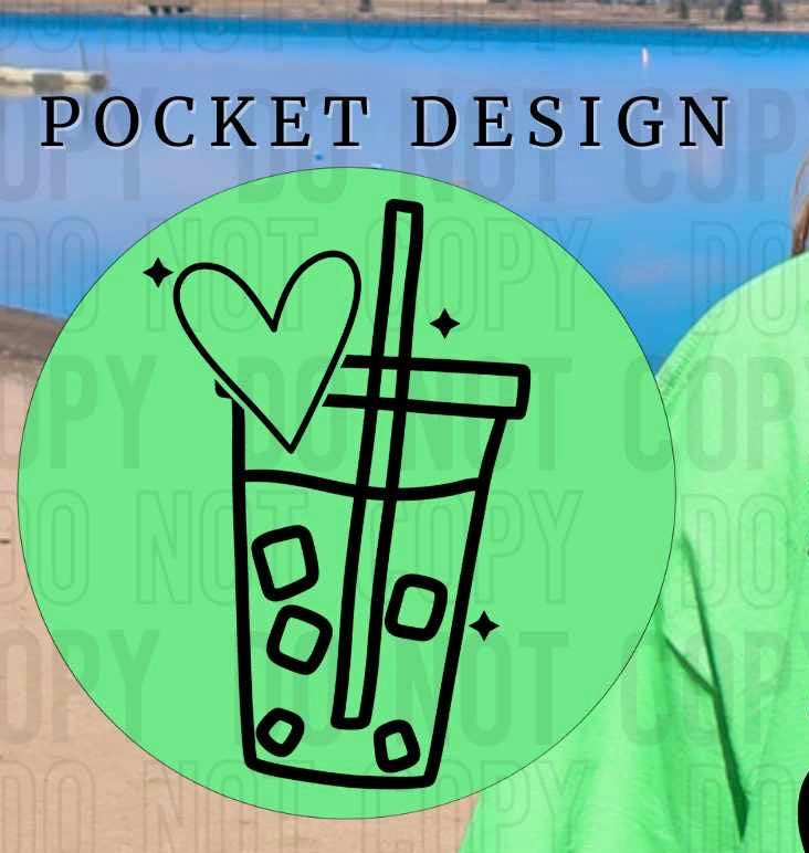 Black doodle latte and heart pocket (SBB) 27821 DTF transfer