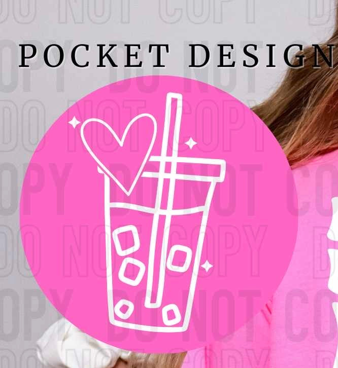 White doodle latte and heart pocket (SBB) 27822 DTF transfer