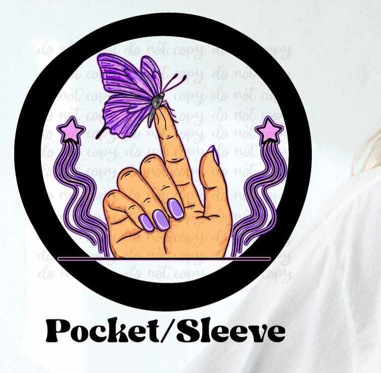 Purple butterfly on finger 36320 DTF transfer