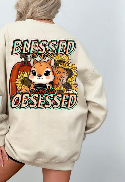 Stressed blessed pumpkin obsessed squirrel 36801 DTF transfer