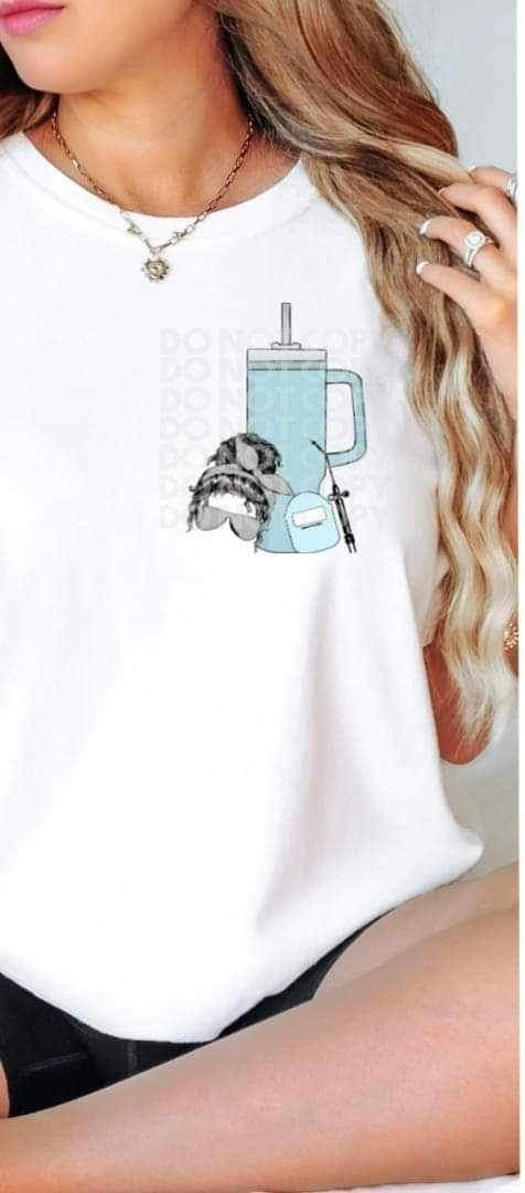 Messy bun, blue cup, welding items 19432 DTF Transfer