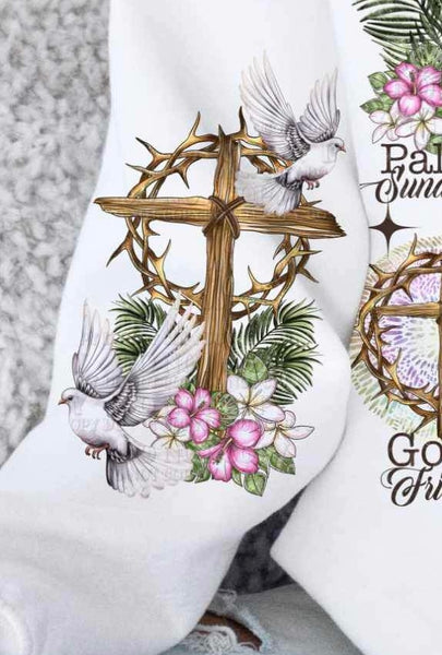 Cross with crown Doves and pink flower SLEEVE 24056 DTF transfer