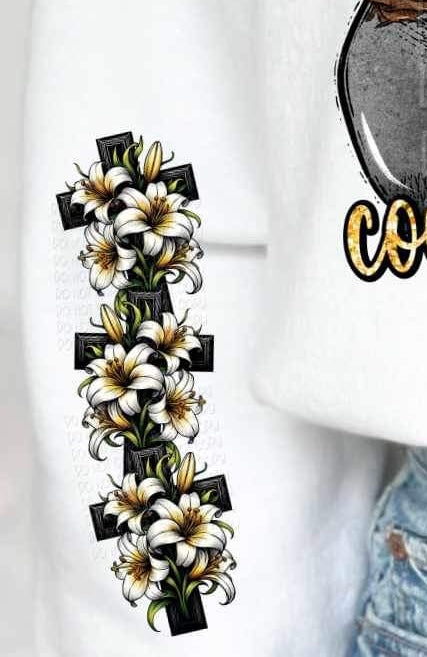 cross with flowers SLEEVE 20513 DTF transfer