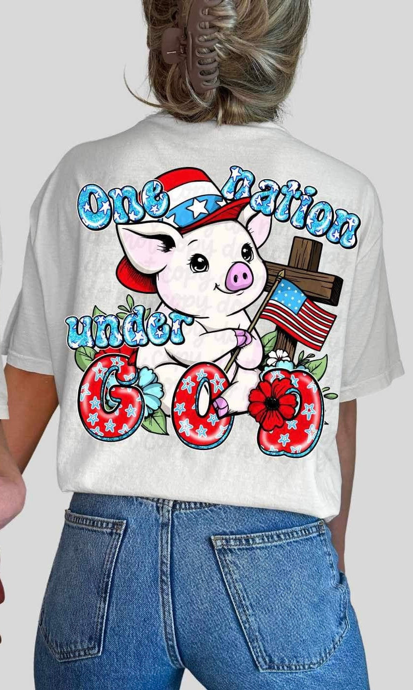 One nation under god patriotic pig 24669 DTF transfer
