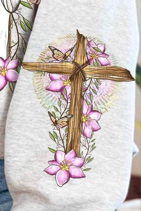 Wooden cross purple flowers 23223 DTF transfer