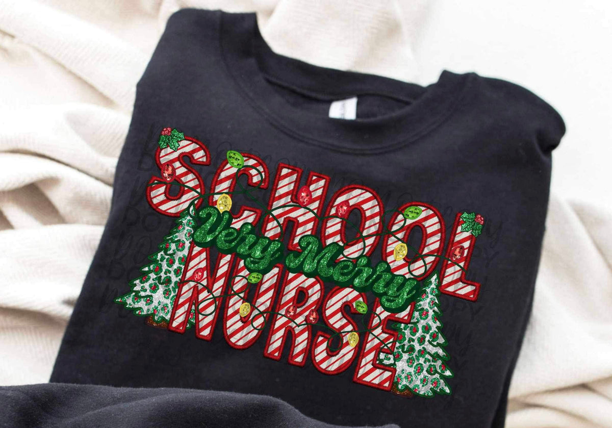 Very merry school nurse  Christmas trees DTF Transfer