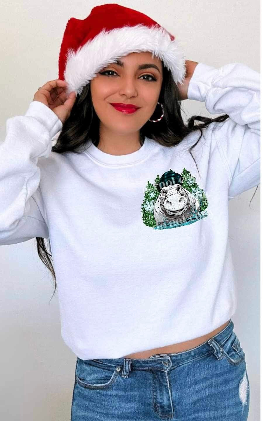 hippo with beanie and trees 15655 DTF Transfers