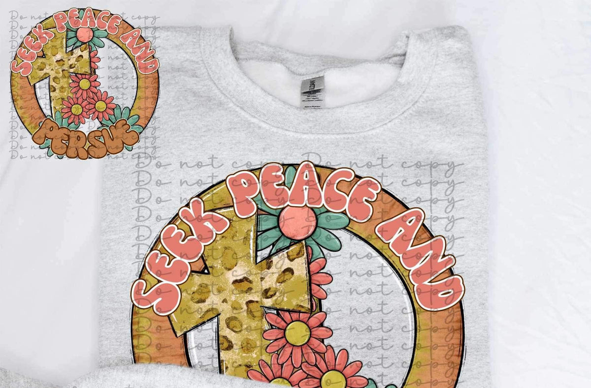 Seek peace and persue (peace sign with cross and flowers) 11665 DTF TRANSFER