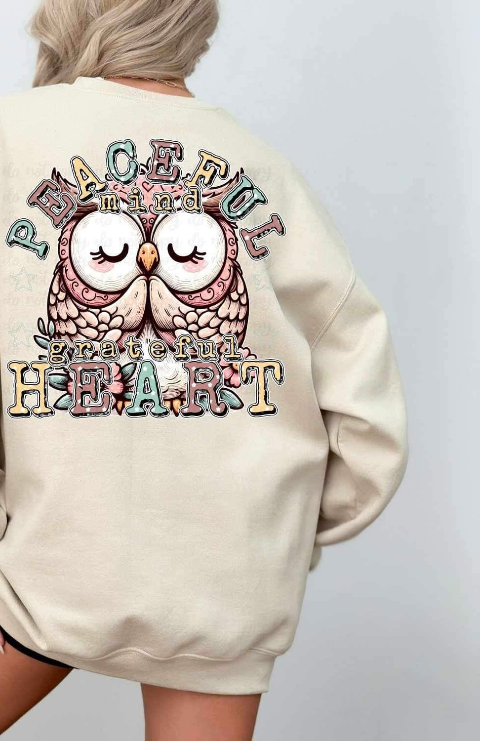 Peaceful mind grateful heart owl 23467 DTF transfer