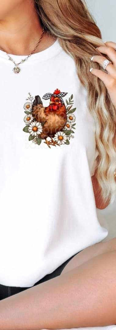 chicken with daisies 27649 DTF transfer