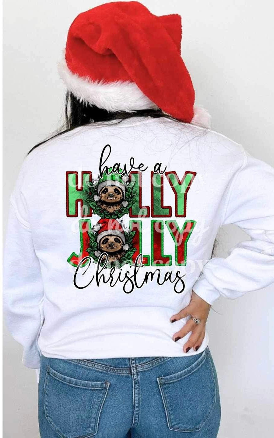 Have a holly jolly Christmas (red and green with sloths in wreaths) 15649 DTF Transferd