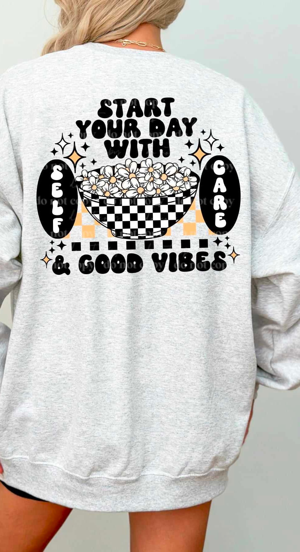 Start your day with self care & good vibes BLACK (CSC) 55550 DTF transfer