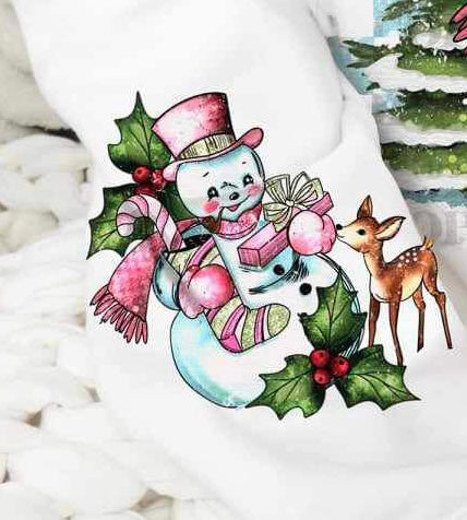 Snowman in pink winter wear with deer SLEEVE 15749 DTF Transfers